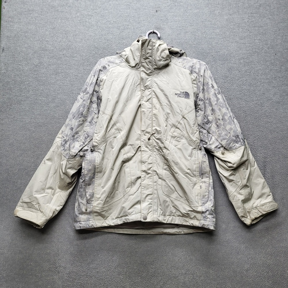 VINTAGE The North Face Women Jacket S/P Gray Nylon HyVent Geometric READ